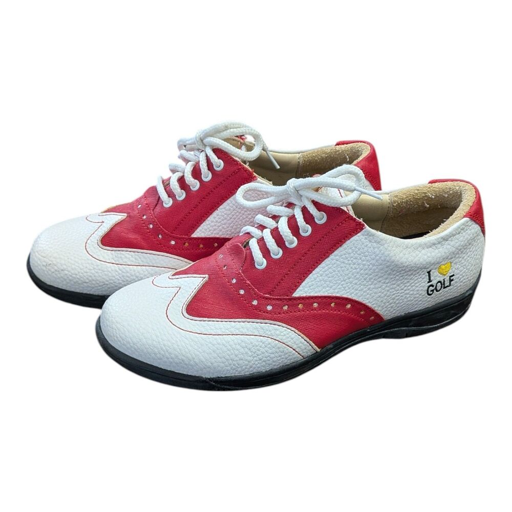 I Love Golf Red & White Men's Golf Shoes Spikeless Comfort US Size 9.5/10 MX 27 - Picture 1 of 10